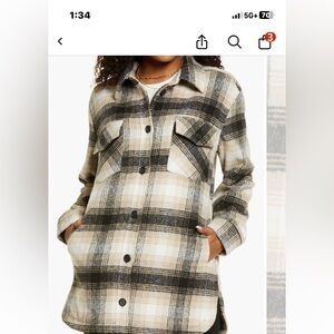 Nordstrom Thread supply flannel blk tan NWOT Plaid Button-Up Shirt Jacket coat L
